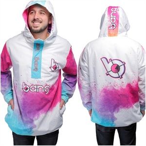 Bang Energy Drink Logo Splatter White Pullover Rain Jacket Foldable Mens Unisex